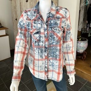 LOVESTITCH DISTRESSED LOOK PLAID SNAP SHIRT